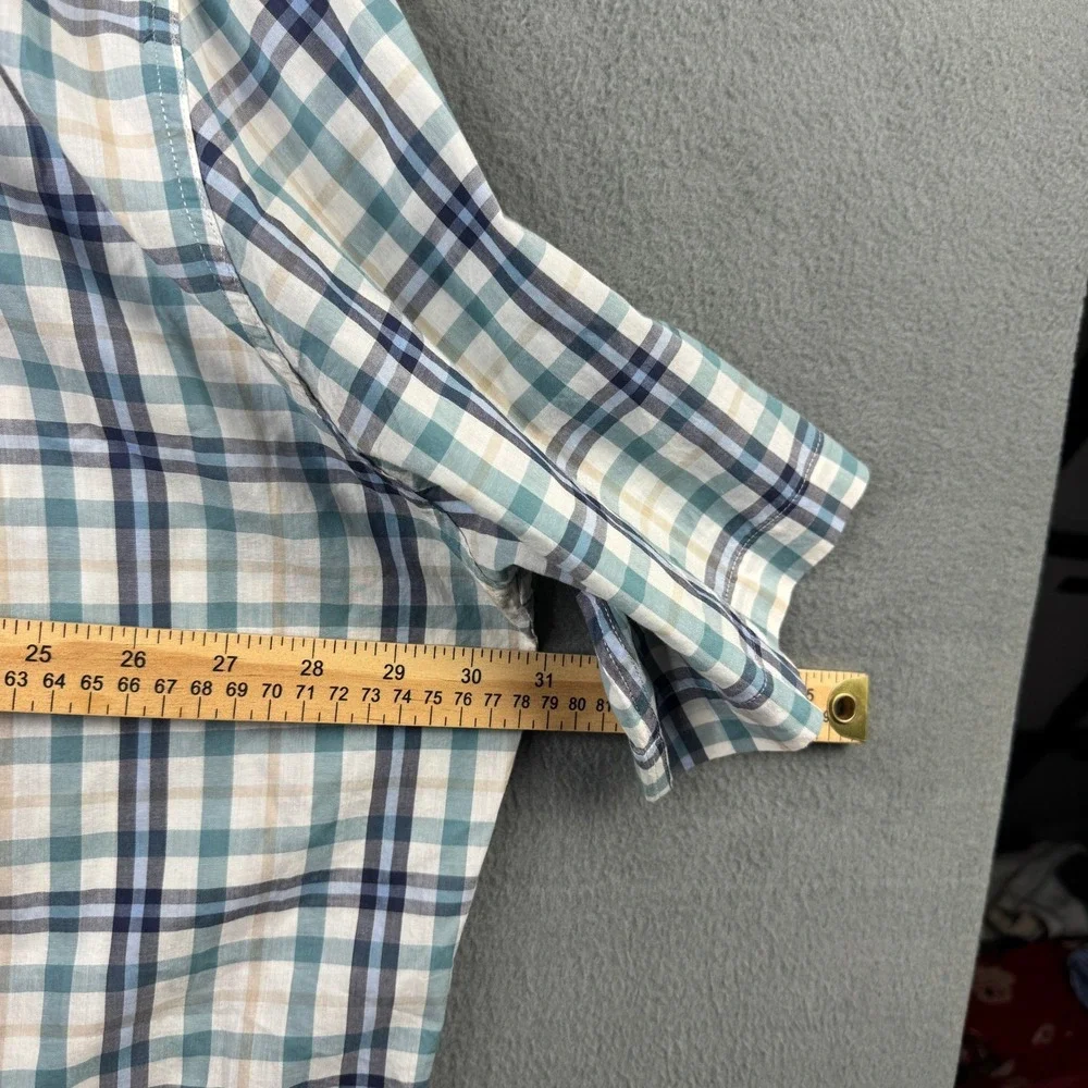 Atlantic Rancher Co Mens XXXL Plaid‎ Short Sleeve Camp Collar Cotton Shirt Blue